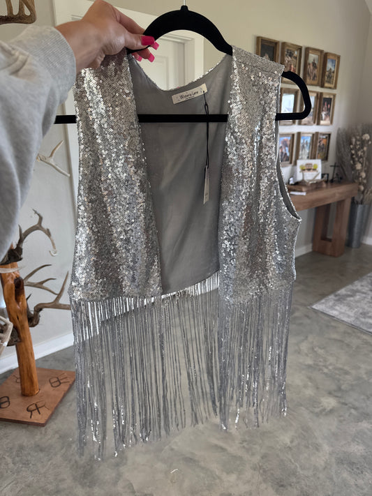 Sequin fringe vest